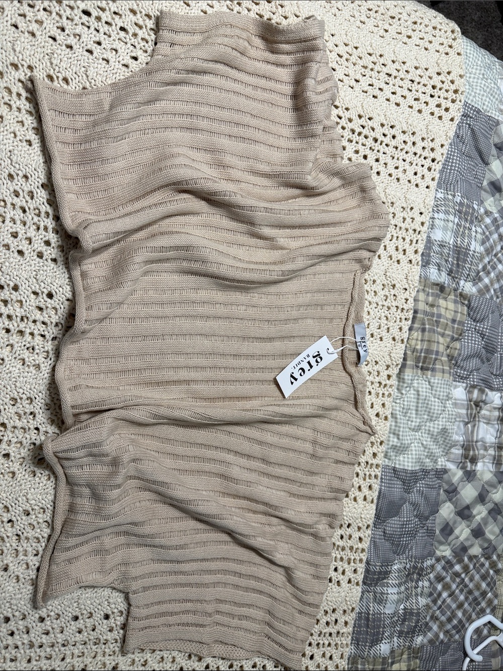 Sleigh Beige Ribbed Knit Crop Top